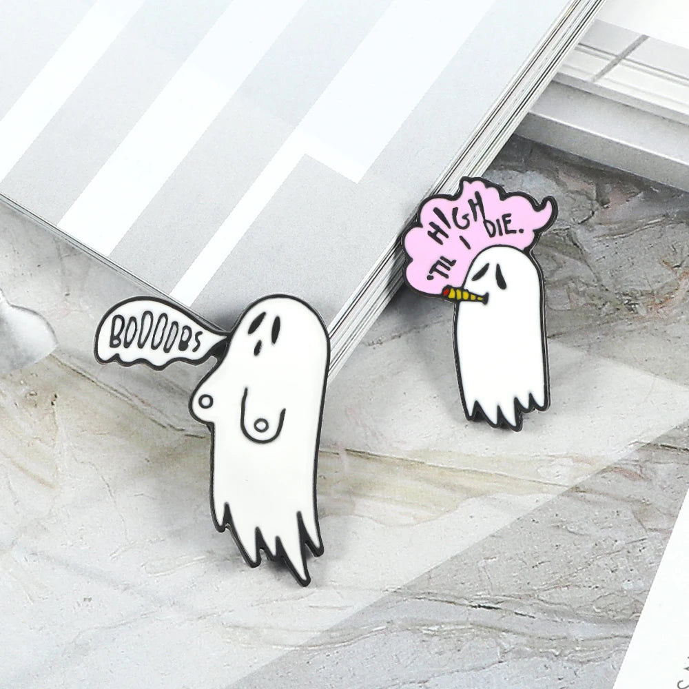Cute Smoking Boo Ghost Enamel Pin Brooch Cartoon Women Men Denim Jackets Lapel Pins Backpack Badges Kids Fashion Jewelry Gifts