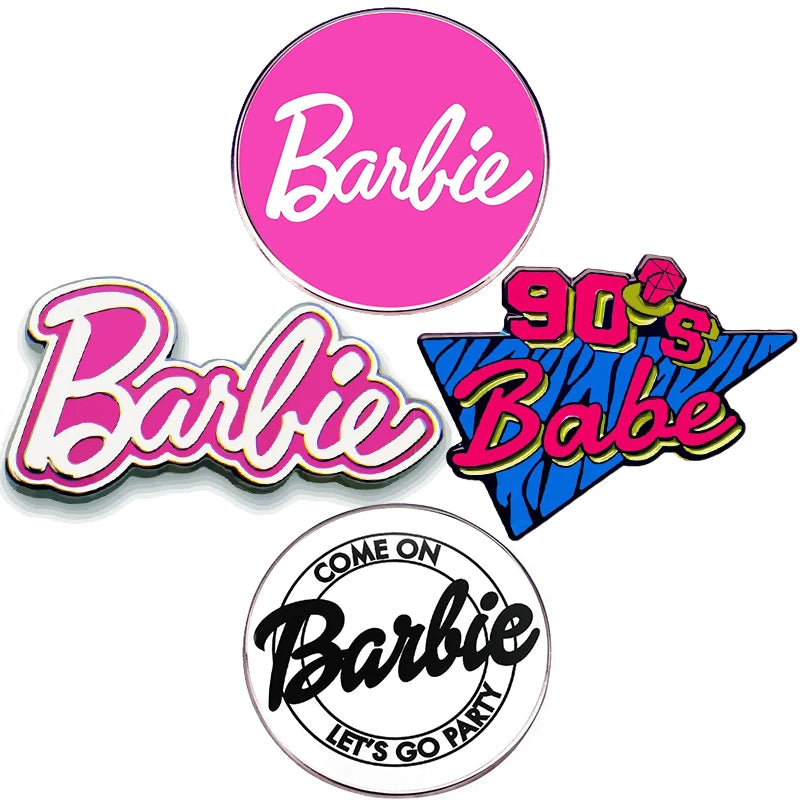 Vintage Nostalgic Barbie Brooch Letter Alloy Pins Schoolbag Badge Decoration Party Girls Toys Accessories Clothes Match Cosplay