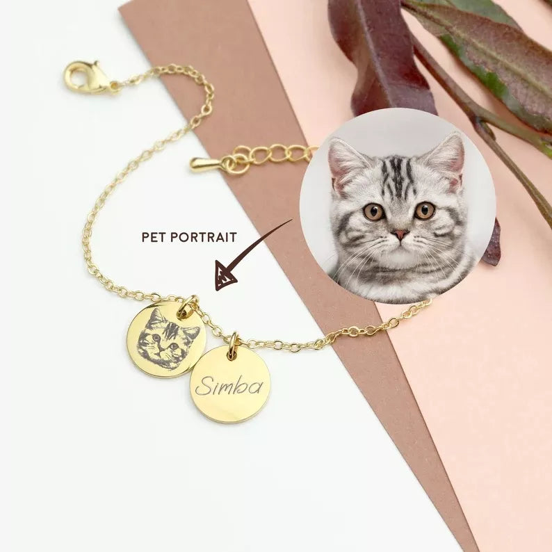 Personalized Custom Pet Portrait Bracelet Gift for Her Gift for Cat Pet Lover Dog Bracelet Memorial Bracelet Pet Memorial Gift